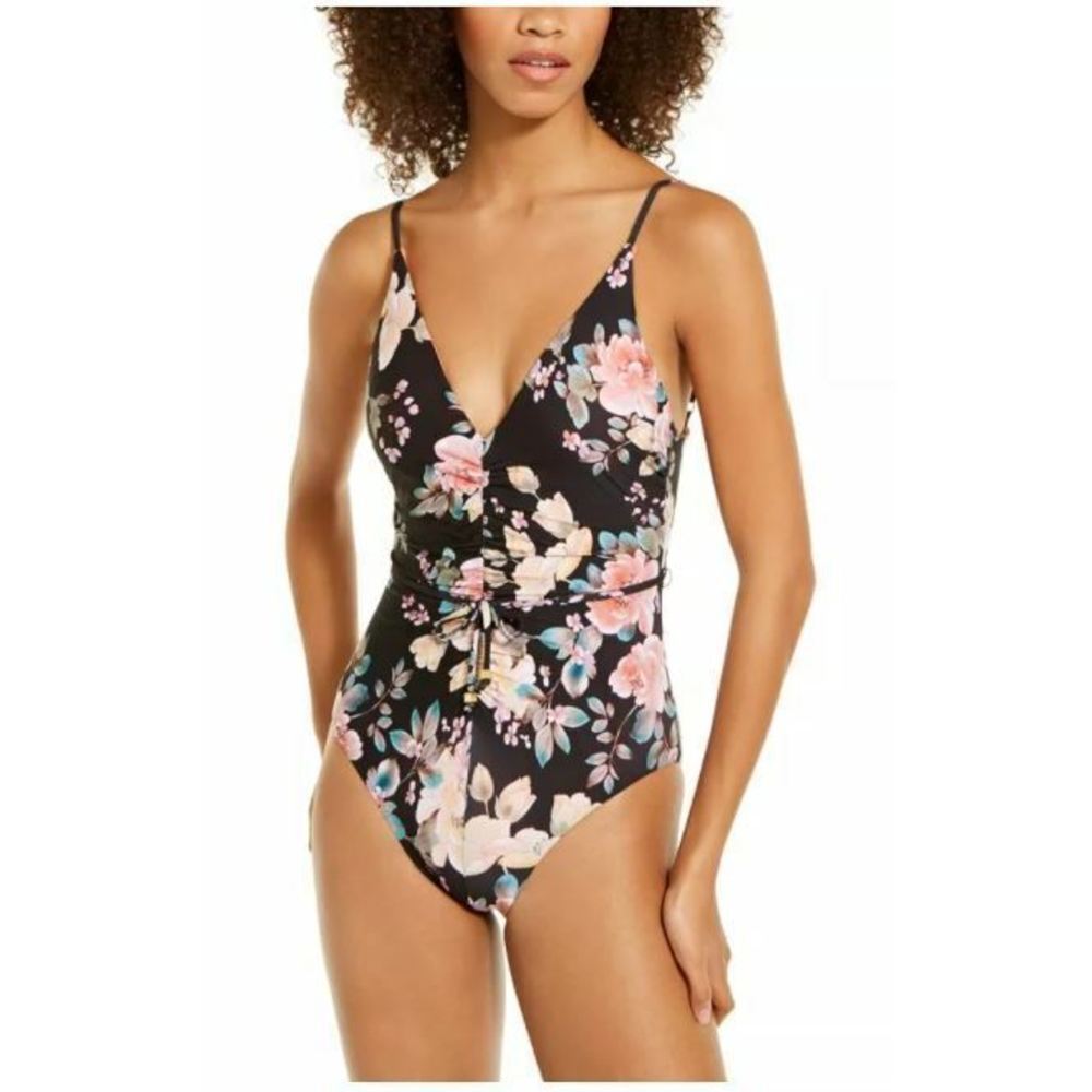 Women's Becca First Date Printed Shirred One-Piece Swimsuit S Small